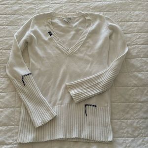 Project vintage size small white sweater, with blue stitching, and great shape